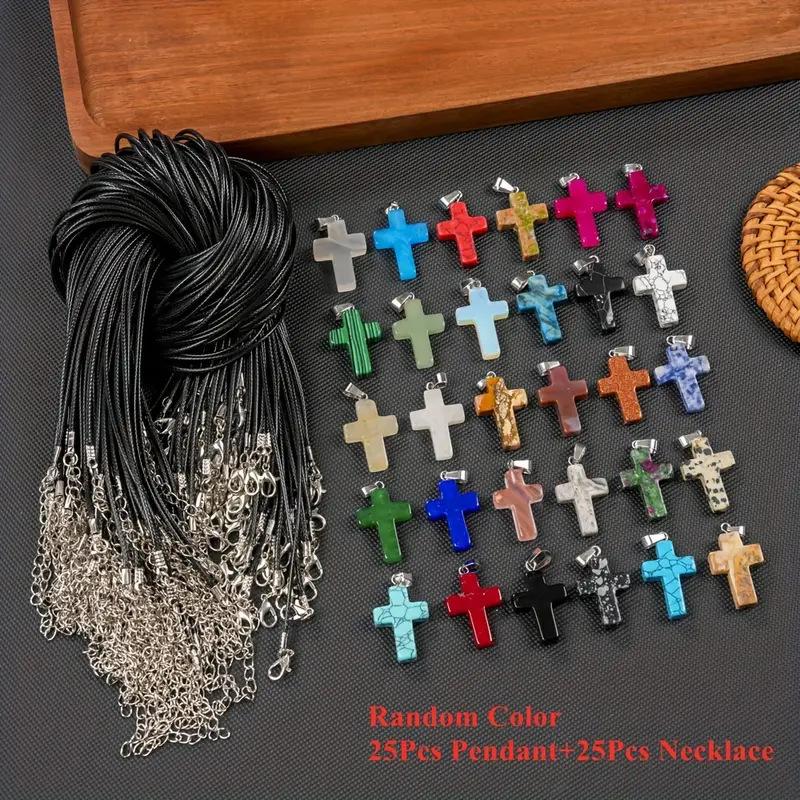 Hot Selling Natural Amethyst Rose Quartz Clear Quartz Cross Pendant Necklace, Healing Crystal Religious Fashion Jewelry for Women Men, Positive Energy Protection Charm, Trendy Stylish Accessory for Daily Wear Party Gift