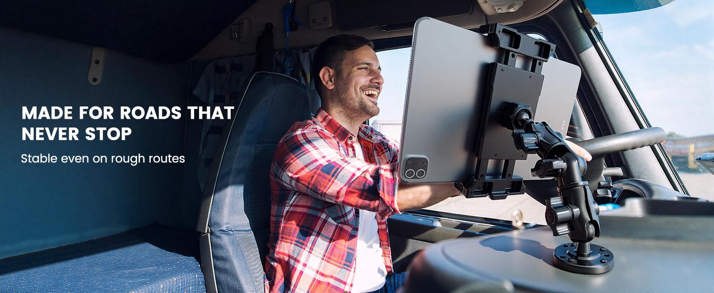 OHLPRO Heavy Duty Drill Base Tablet Mount for Truck Dashboard - Permanent Screw Down iPad Car Holder for Semi Trucks, Vans & Commercial Vehicles, Fits 5-17 Inch Devices, 360°   Rotating Adjustable Arm