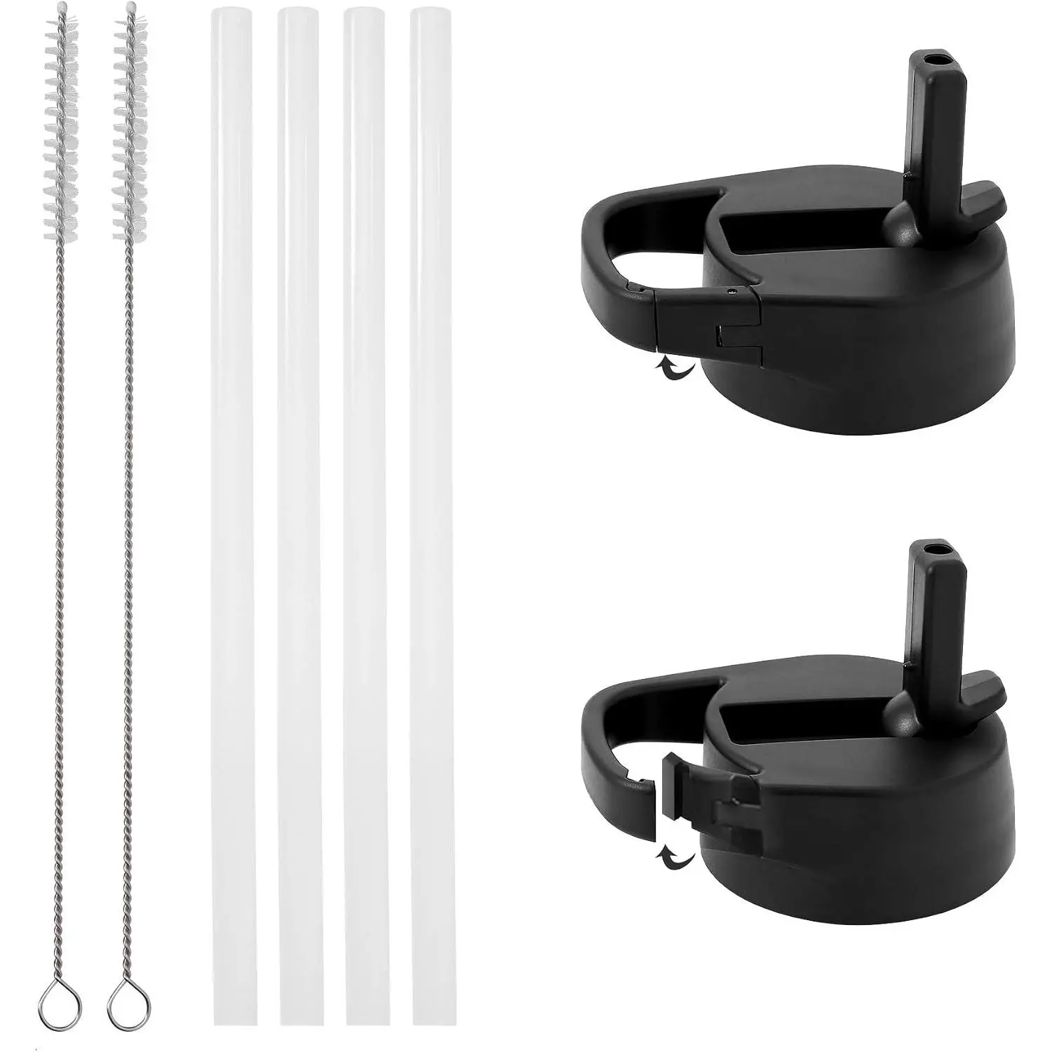 Carabiner Straw Lid for Wide Mouth Insulated  Water Bottles, Simple , 2 , 4 Straws, 2 Cleaning Brushes