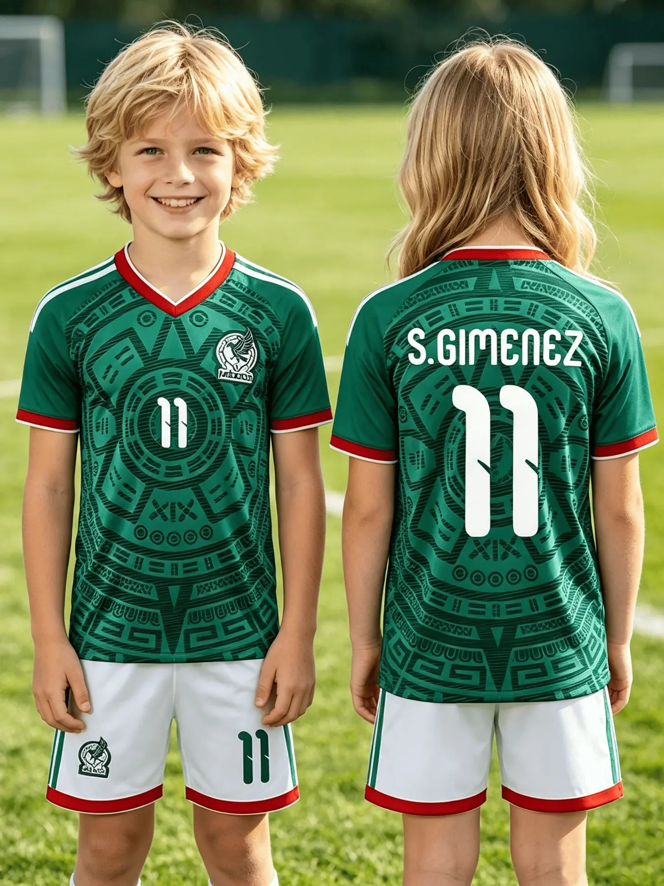 Mexico S. Gimenez 11 Retro Kids Soccer Set, Unisex Quick-Dry Short Sleeve Shorts, Casual Loose-Fit Training
