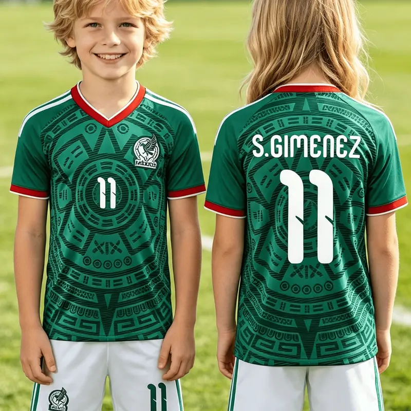 Mexico S. Gimenez 11 Retro Kids Soccer Set, Unisex Quick-Dry Short Sleeve Shorts, Casual Loose-Fit Training Soccer Clothes