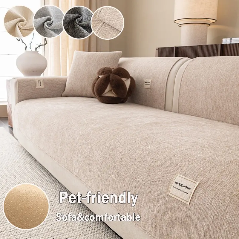 Thick Chenille Sofa Pad, Modern Minimalist Style, Non-Slip Coarse Cloth, Pet-Friendly, Multi-Color, for 1-4 Person & L-Type Sofas