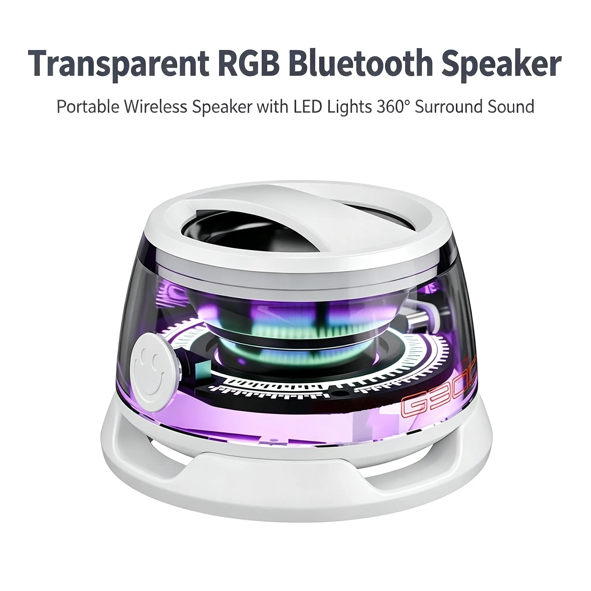 Transparent RGB Bluetooth-compatible Speaker, Portable Multifunctional Wireless Speaker with LED Lights, 360° Surround Sound, Ipx-7 Water Resistance, Table Mount
