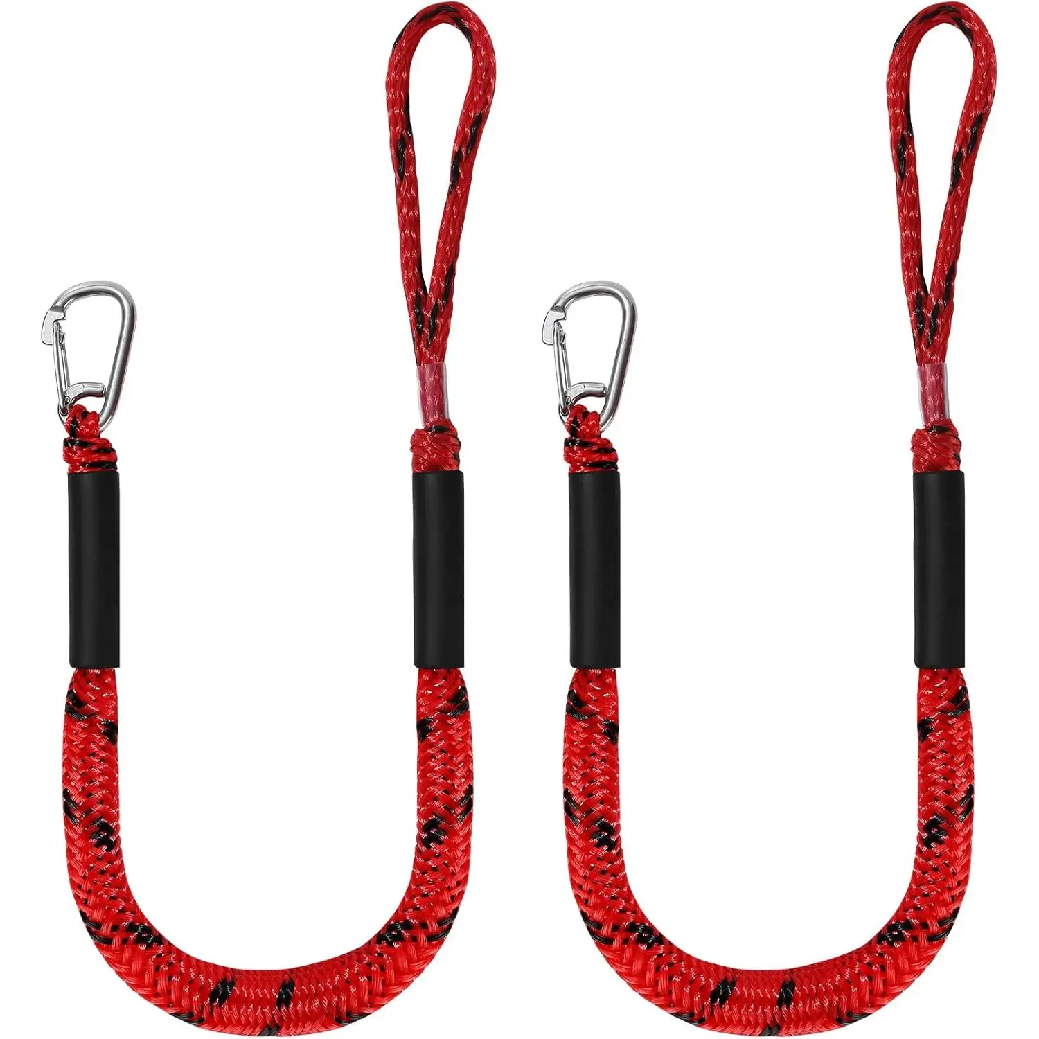 Bungee Dock Lines 2 Pack, 4ft Ropes Stretch to 5.5ft, Shock Absorbing Cord with Loop and Clip for Mooring Jet Ski, Pontoon, and Sport Boats, 2200lb Tensile Strength, Red/Black