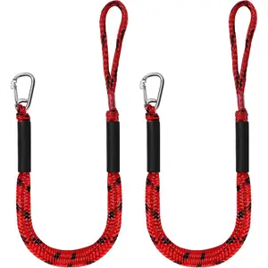 Bungee Dock Lines 2 Pack, 4ft Ropes Stretch to 5.5ft, Shock Absorbing Cord with Loop and Clip for Mooring Jet Ski, Pontoon, and Sport Boats, 2200lb Tensile Strength, Red/Black