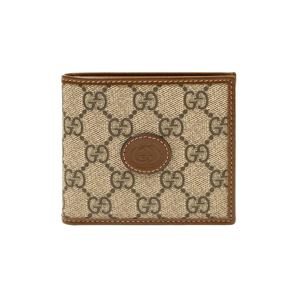 Gucci GG Monogram Interlocking Double-G Short Bifold Wallet for Men, Canvas and Leather, Ebony and Brown