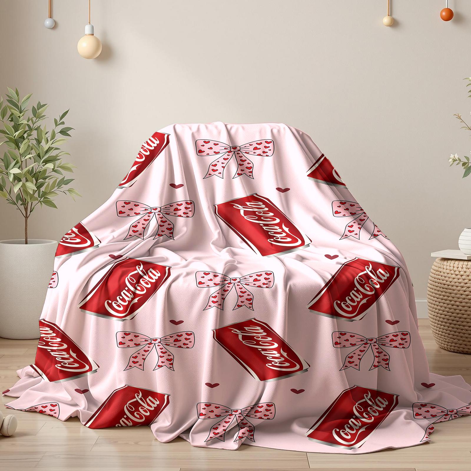 Bebida Coca-Cola Blanket with Bow Multipurpose Soft Office cozy soft fluffy personalized flannel blanket decorative giftable reversible fluffy Gift
