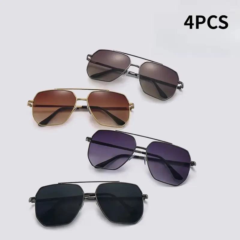 4-Pack Men's Square Sunglasses – Retro Aviator Frame with UV400 Protection