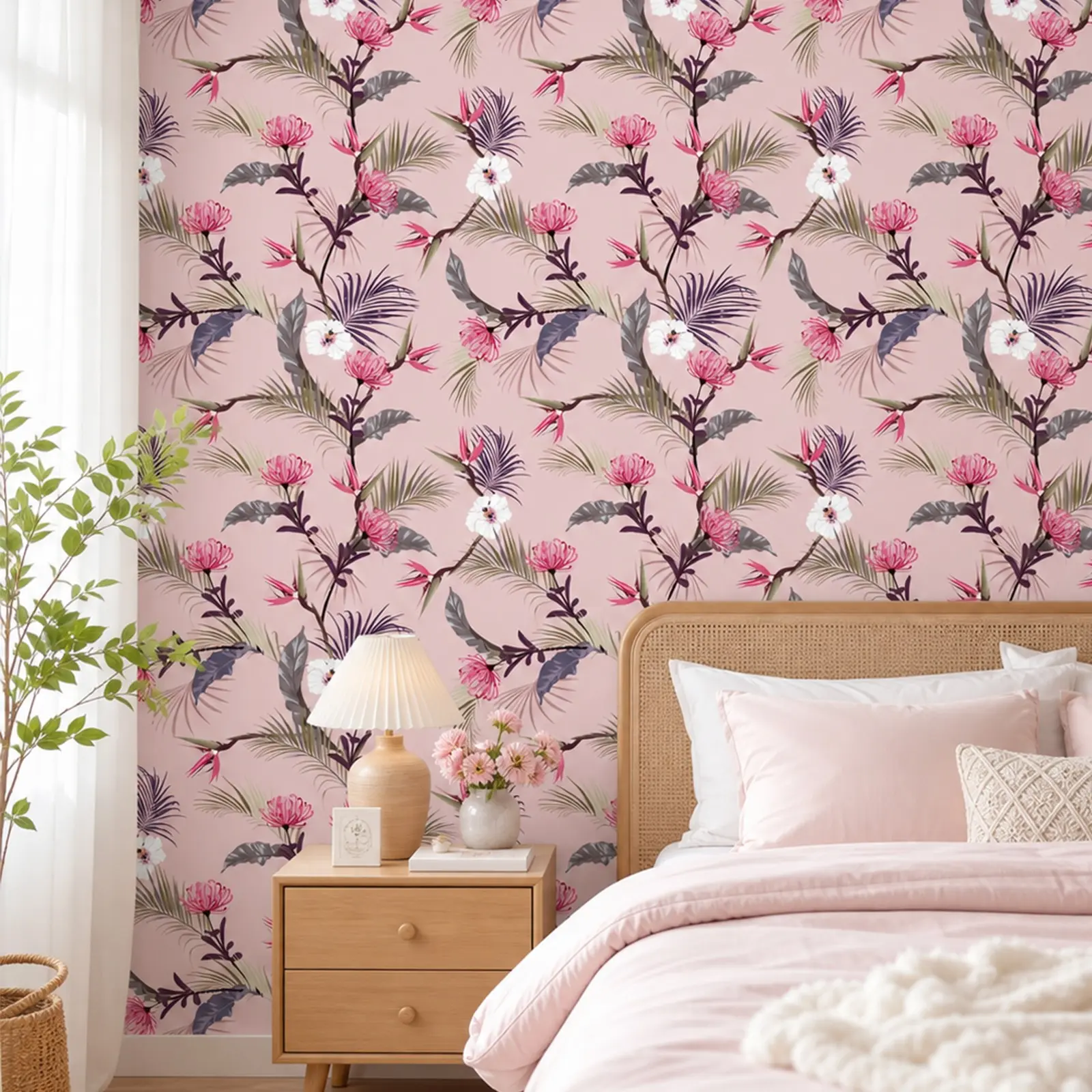 Floral Bohemian Self-Adhesive Wallpaper, 44cm Wide, 3m/5m Long, Removable Wall Decal, Fall Aesthetic, Living Room, Bedroom, Kitchen Decor
