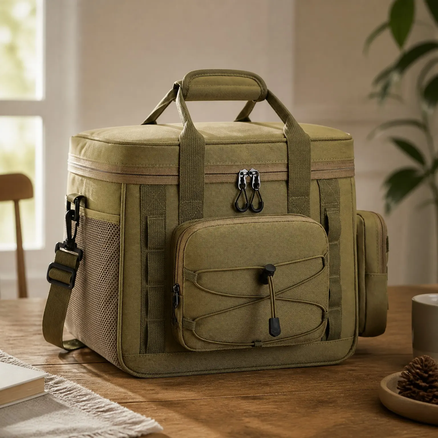Tactical Lunch Box for Men, 20 Can/15L Cooler Bag with Detachable MOLLE Pouch, Leak-Proof Aluminum Foil, 900D Oxford, 16h Cold Retention, Hook-and-Loop, Multi-Pockets, Perfect for Work, Picnic, FishingGift