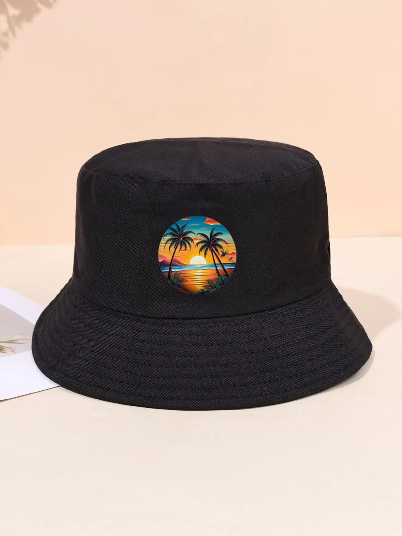 Coconut Tree Print Bucket Hat, Casual Holiday Beach Lightweight Sun Hat for Travel, Stylish Fashion Accessories for Men & Women