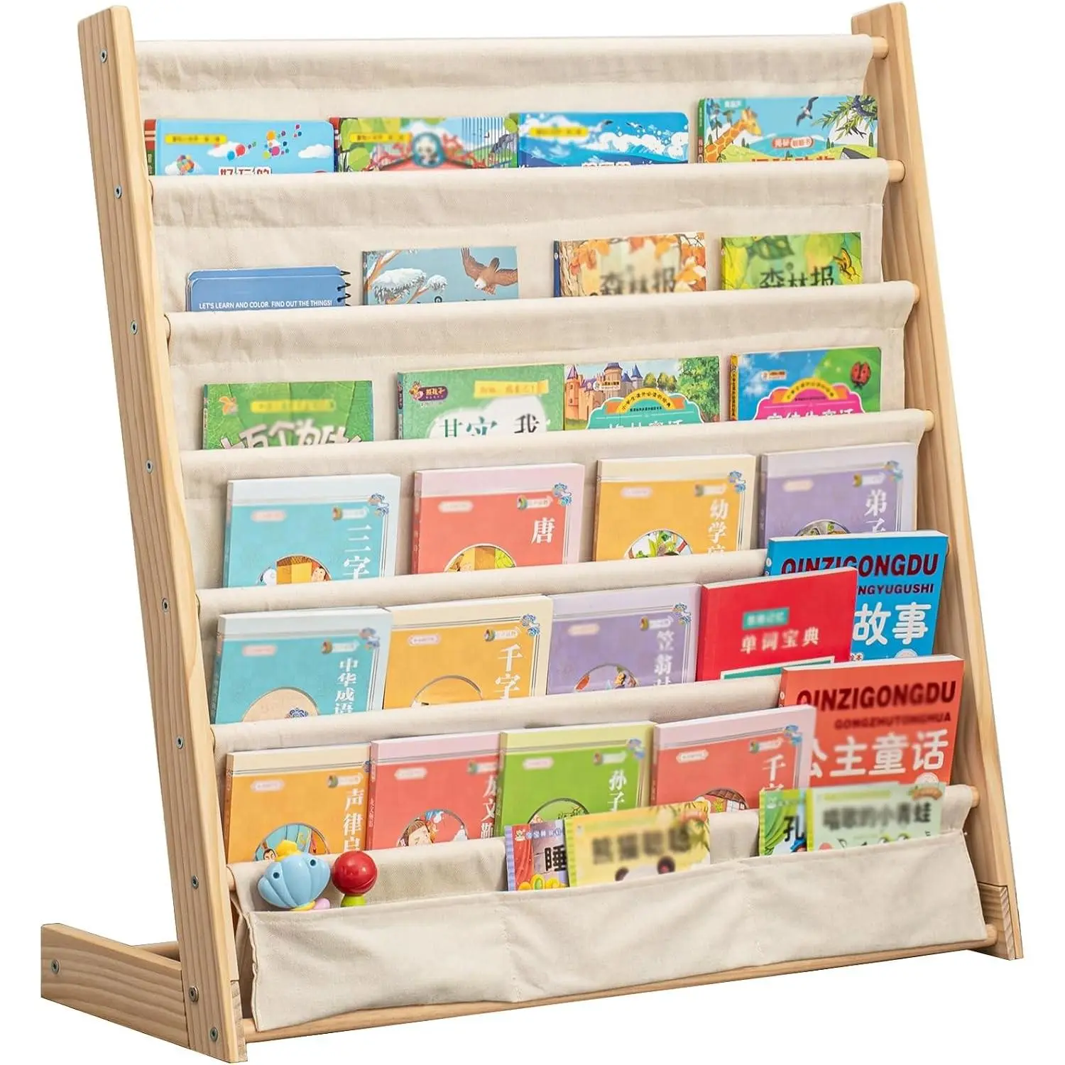 7 Tier Wooden Kids Bookshelf Book Holder Natural Wood Book Rack Storage Bookshelf for Kids Room Study Room Play Room Toy Storage Organizer (W: 29.52")