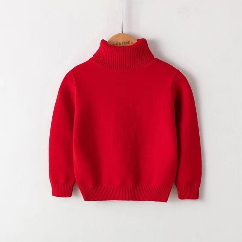 NewAutumn Winter Turtleneck Sweater Cotton Inner Layer Pullover Boys and Girls Solid Color Base Knitwear