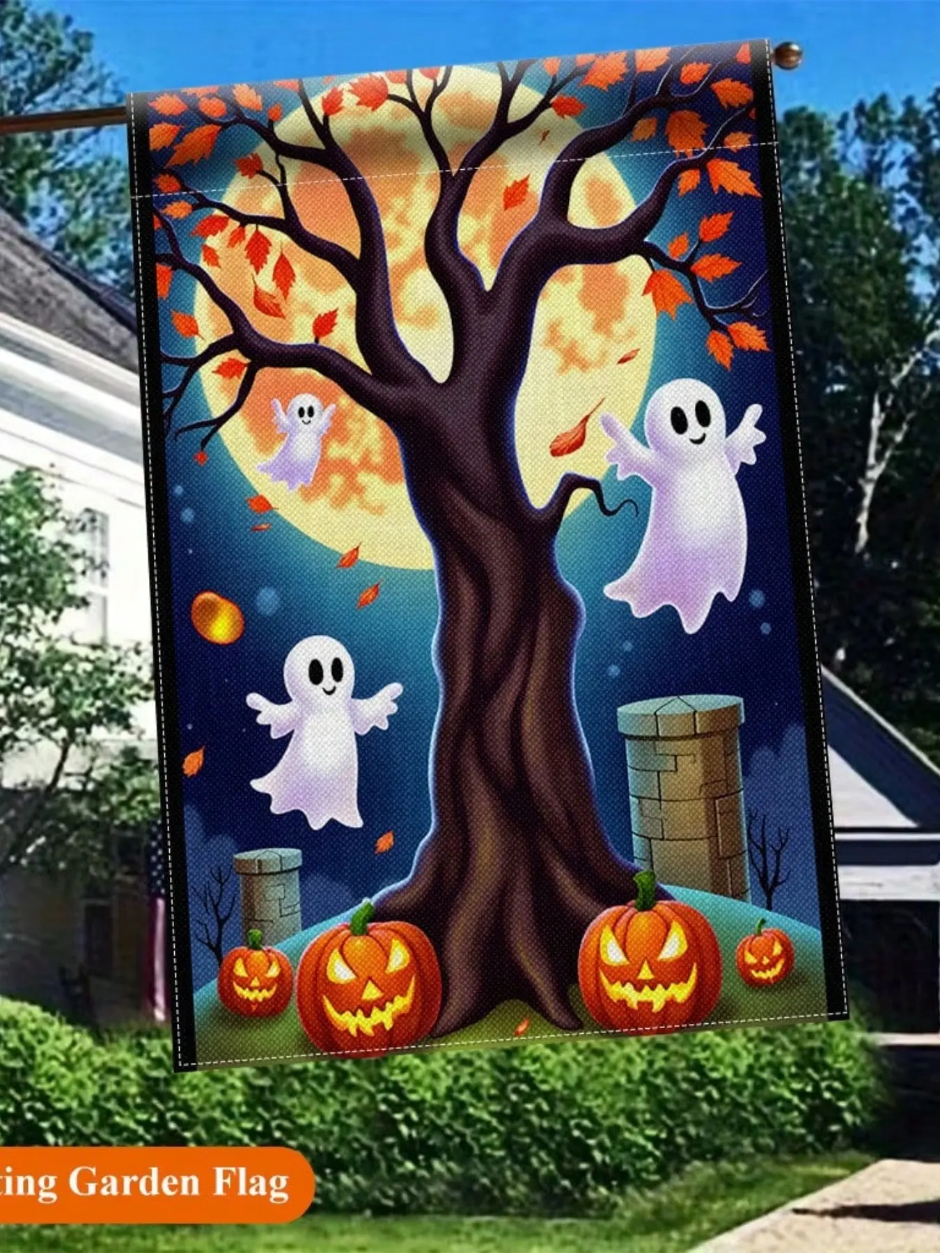 Halloween Garden Flag, 12x18 Inches, Durable Polyester, Double-Sided Print, Party Style, All Seasons, Home Yard Decoration, Ghosts