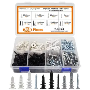 250 count Drywall Anchors and Screws  Kit, Nylon and Zinc Self Drilling Wall Anchor for Sheetrock Gypsum - No  Hole Required