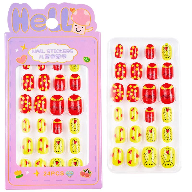 24Pcs/Box Children False Nails Kids Cartoon Girl Press on Nail Short Artificial Fake Nail Safe Full Cover Acrylic Nail Tips Kits
