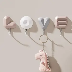 4pcs Light Luxury LOVE Plastic Letter Organizer Adhesive Hooks, ABS Adjustable No-Drill for Dorm, Bedroom Home Supplies