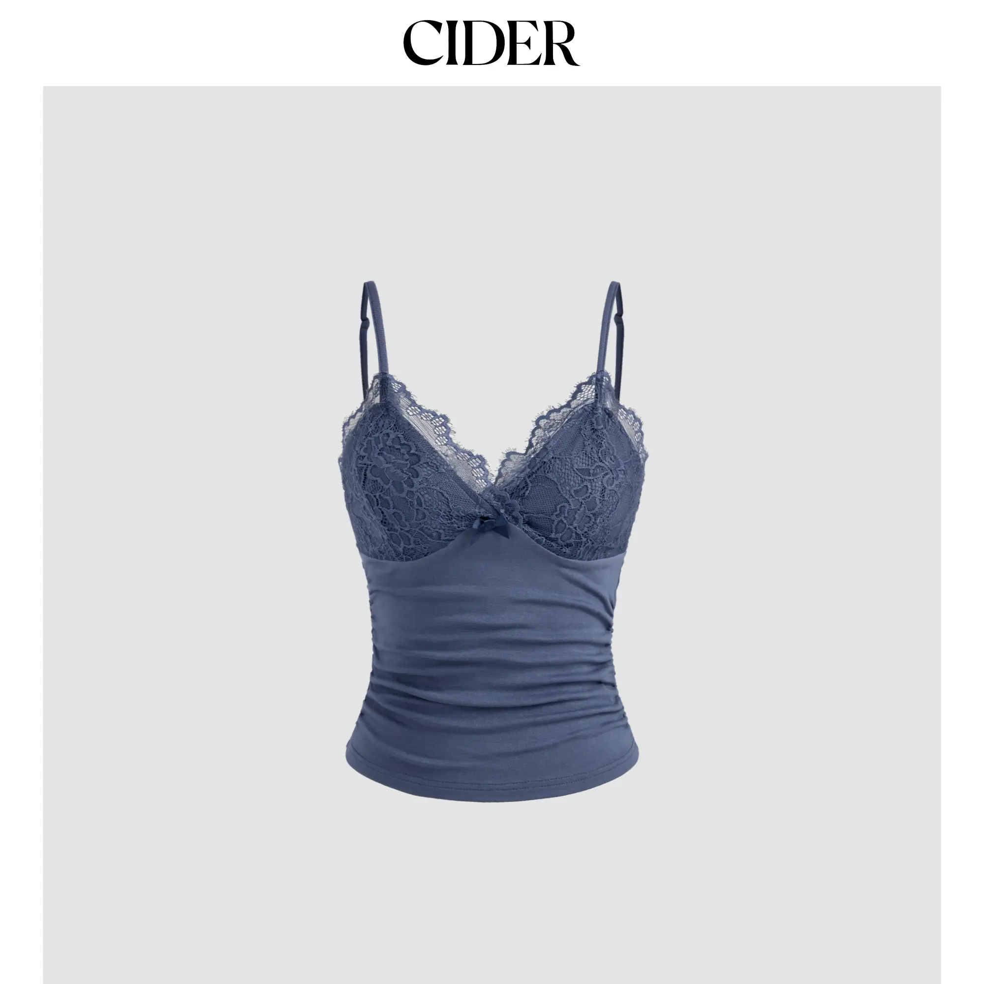 Cider [3 colors, size 2-10] V-neck Solid Lace Ruched Cami Top