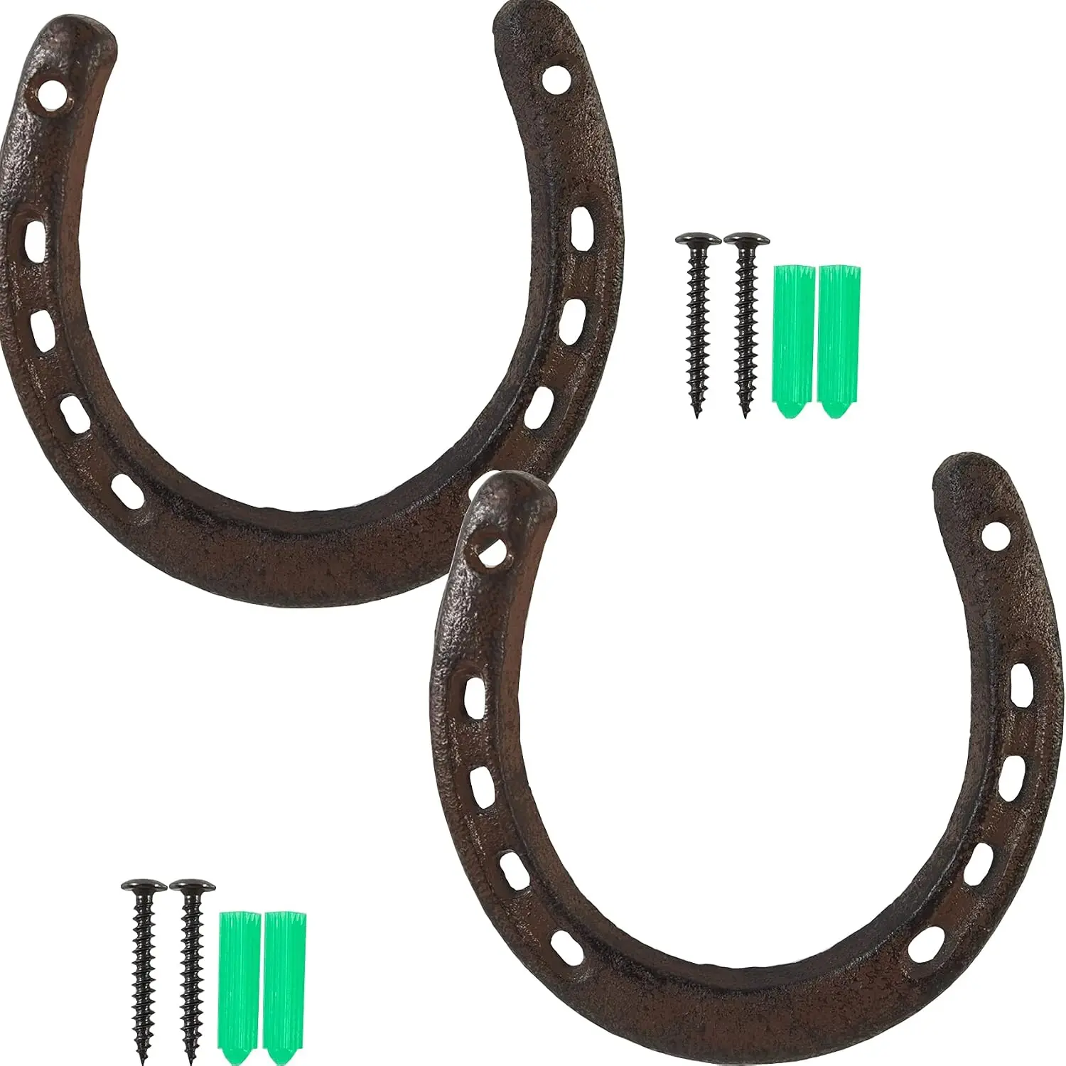 2PCS Cast Iron Horseshoe, for Good Lucky, Durable Cast Iron Medium Horseshoe 5 Holes On Each Side for Wall Hung(Dark Brown)