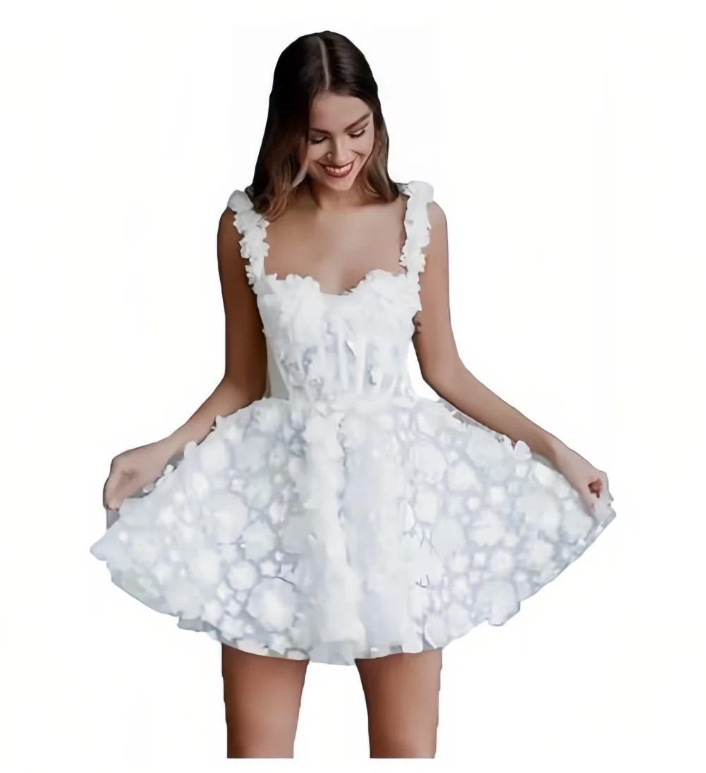 2026 New Arrival Spaghetti Strap Short Light Wedding Dress – Unique Design Bride Engagement Civil Ceremony Dress, Elegant High-End Minimalist Wedding Gown