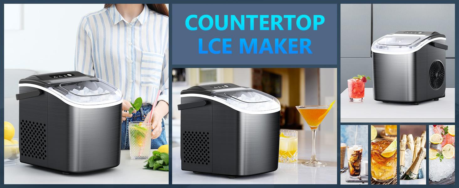 ICE Maker Countertop, Stainless Steel Portable Ice Maker Machine with Self-Cleaning, 26.5lbs/24Hrs, 6 Mins/9 Pcs Bullet Ice, Perfectly for Home Use