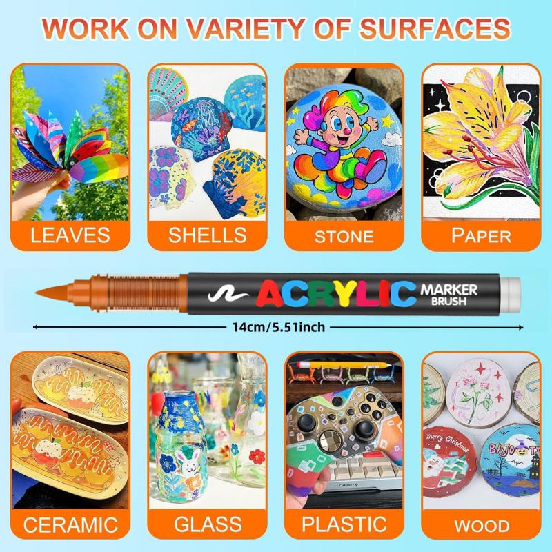 Guangna Automatic Ink Control Acrylic Paint Markers, Brush Tip Acrylic Paint Pens for Wood Rock Glass Canvas Stone Fabric Glass Metal Ceramic Canvas DIY Crafts Art Supplies Art Drawing Supplies Gifts, Acrylic Painting Pen
