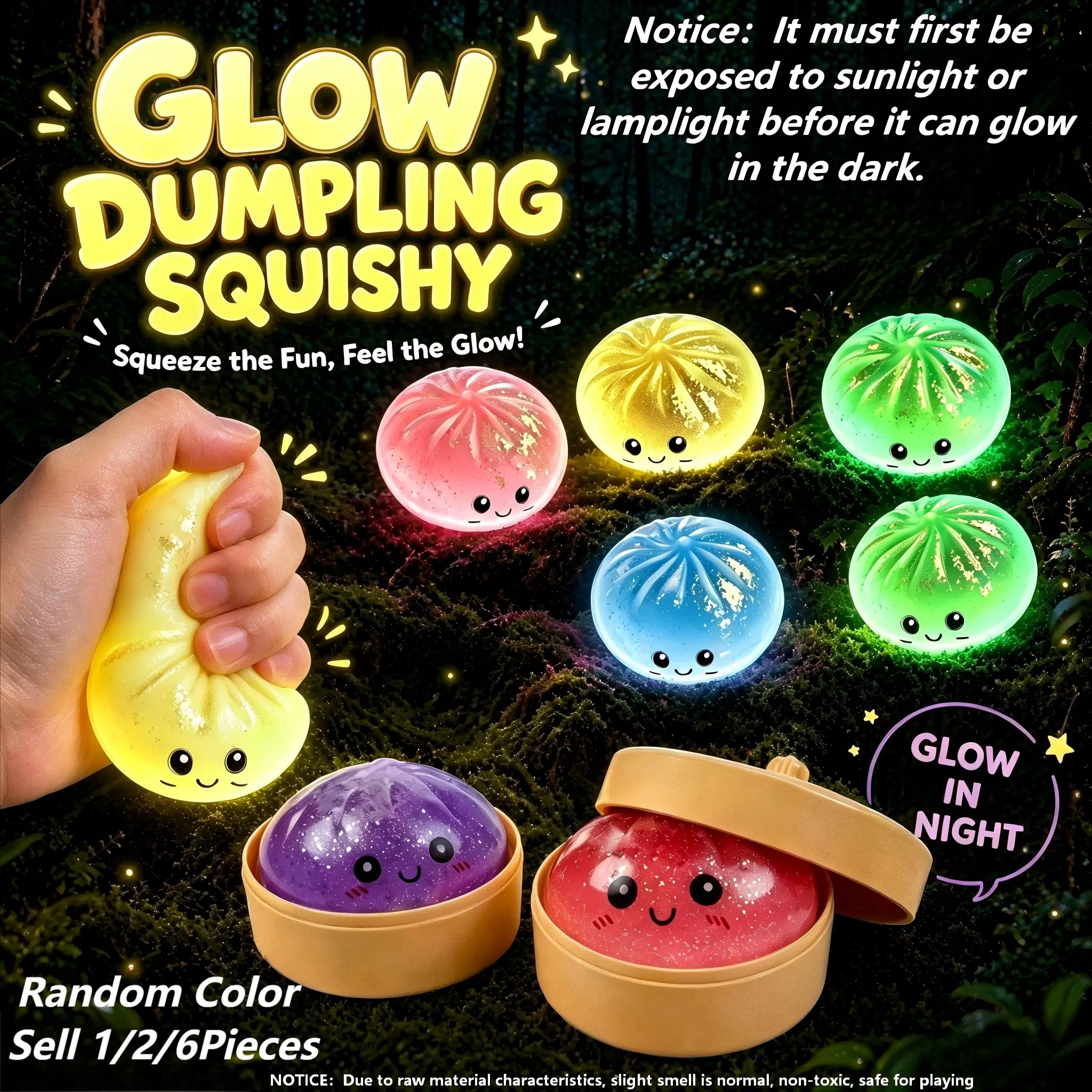 Glowing Dumpling Blind Box Squishy Toy, Dumpling Squishy Surprise, Realistic Food Slow Rebound, Soft Stress Relief Toy, Desktop Decoration, Unisex Gift, Slow Rising Squishies