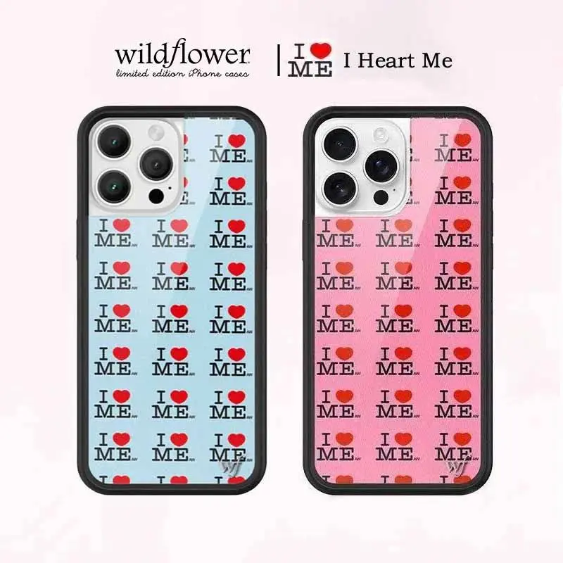 Wildflower Cute Couple Pink Blue I Love Myself Phone Case For iPhone 12 13 14 15 16 17 Pro Max wf I Heart Me protect Cover﻿﻿﻿﻿﻿