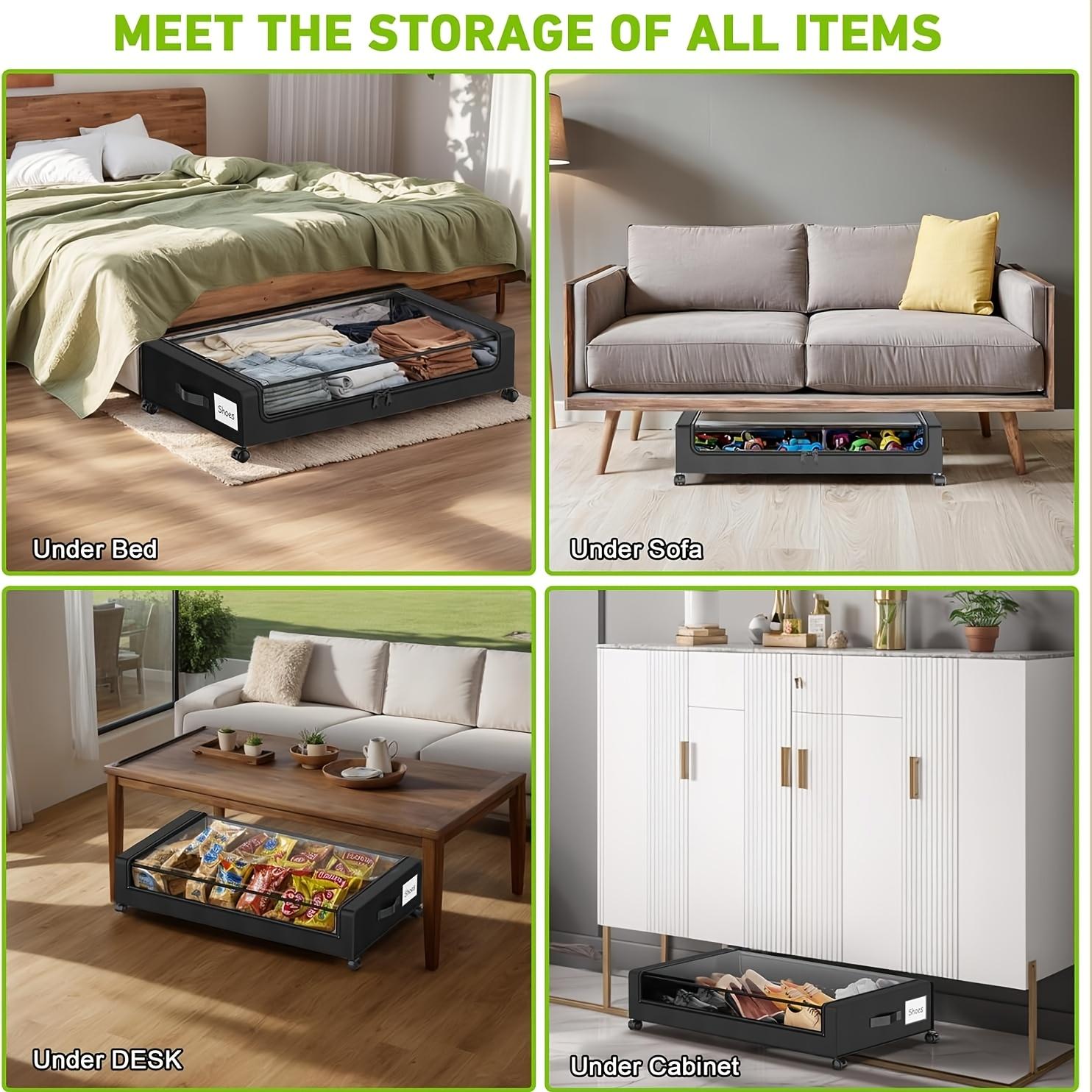 Under-bed Storage Container Set with Wheels, Under-bed Storage Containers with Transparent Lids And Labels, Under-bed Storage Boxes, XXL Large 15.85gal Metal Storage Drawer with Wheels for Clothing, Shoes, Toys, And Books., Under-Bed Storage