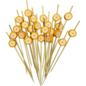 100 PCS 4.7 Inch Long Bamboo Cocktail Picks Skewers Toothpicks for Appetizers Fruits Drinks Desserts Party Food Decoration, Orange Shape