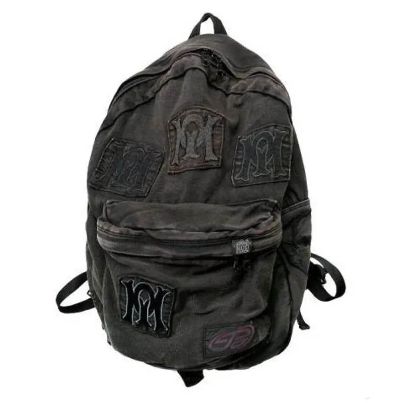 Unisex Black Denim Backpack Y2k School Bag Large Capacity Women Fashion Design Backpacks Grunge Book Bags for Highschool Student