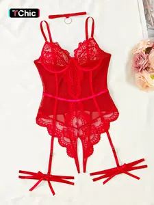 Four-Piece Christmas Sexy Lingerie Set, Bralette Panty Set, Elegant Comfortable Hollow Out Push-Up, Women's Sensual, All Seasons baddie boyfriend gifts clean girl style dormir elegante