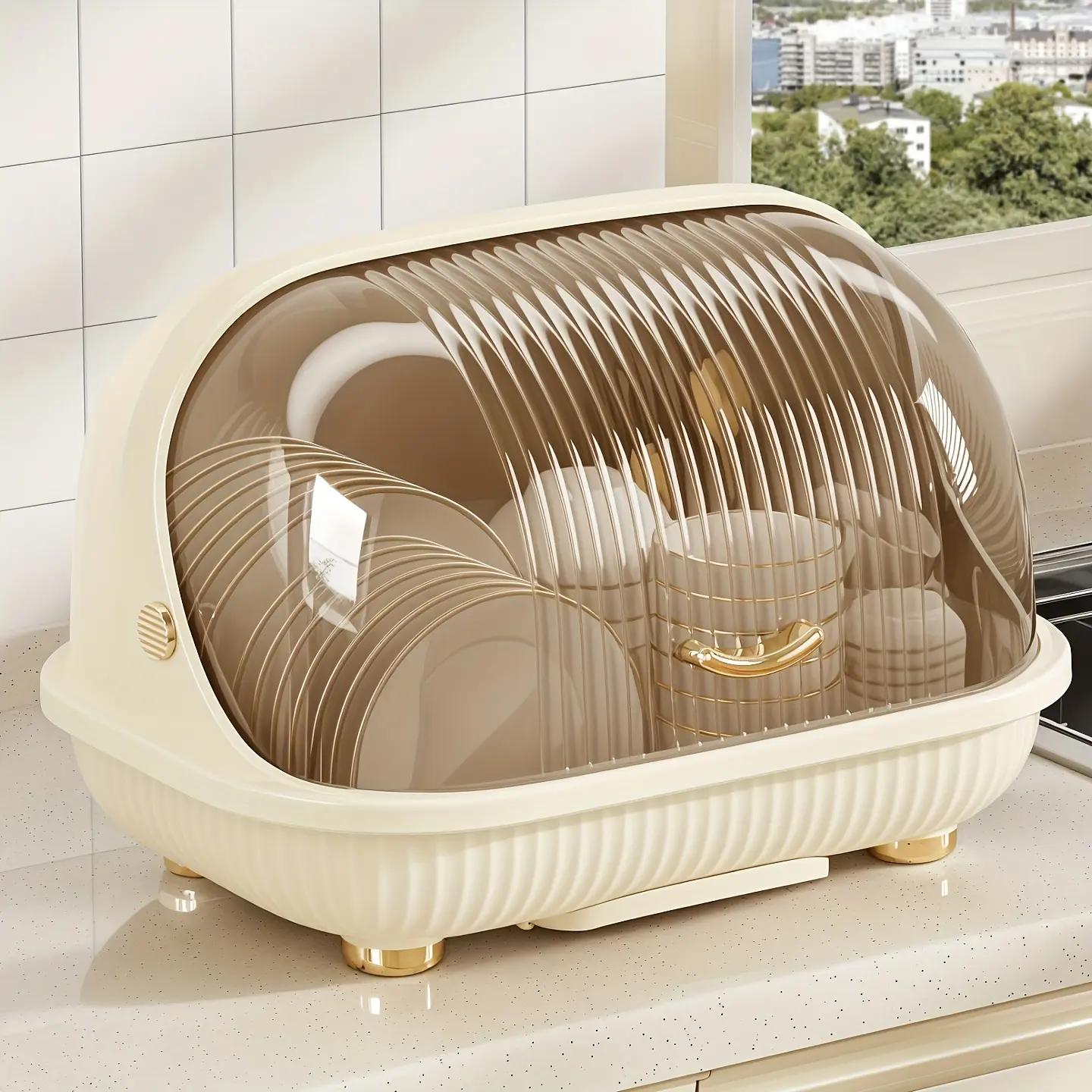 Covered Dish Drainer Rack, Kitchen Bowl Cabinet Utensil Organizer Box, Plate Tray Holder, Atzy11857 Model, Single Unit Count