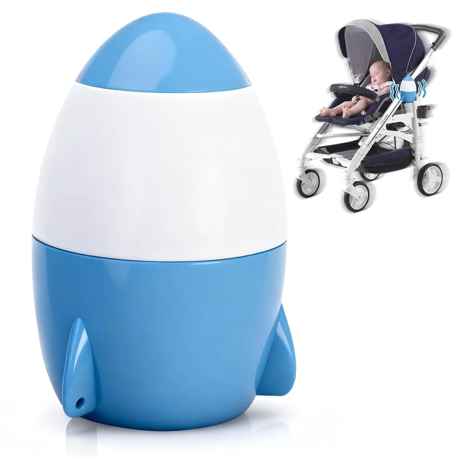 Rechargeable Stroller Rocker, Portable Baby Sleep Aid with 5 Vibration Patterns, Ultra Long-Lasting Hands Free Soother with Universal Fit for Prams, Pushchairs & Cribs (Blue), Hands Free Rocker, 5 Different Intensity Vibration Patterns, All Pushchairs