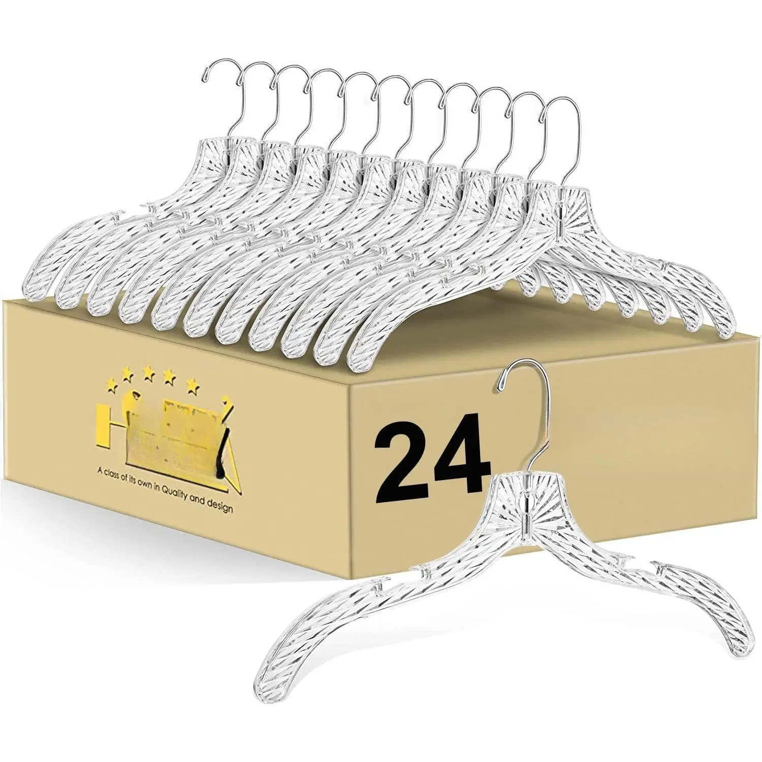 Clear Plastic  24 Pack -  Cut for Shirts, Suits, Coats, Dresses , Heavy Duty & Nonslip Design with Swivel Hook, 17 inches