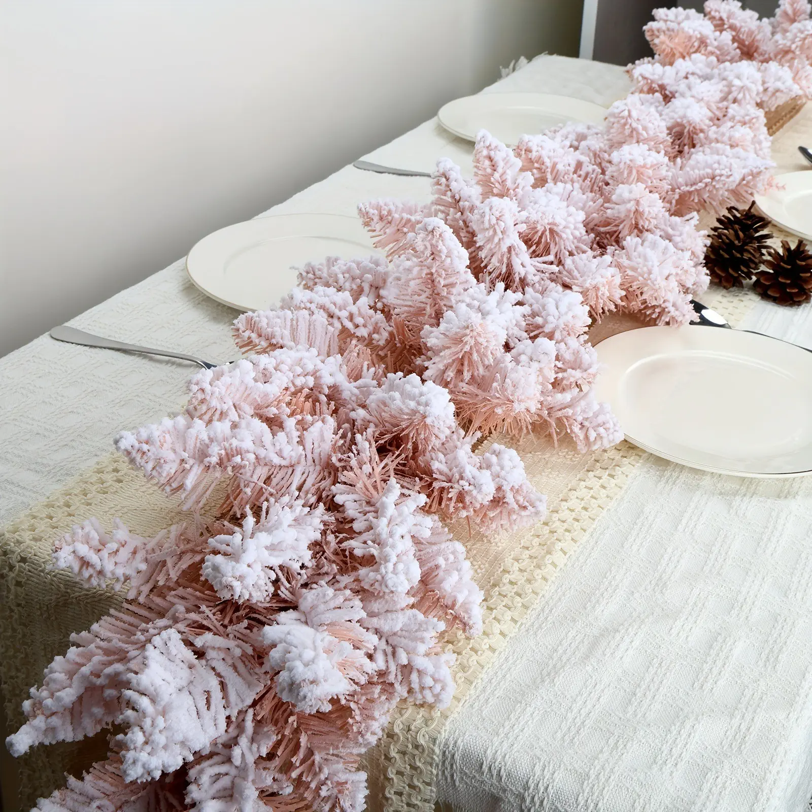 71inch Flocked Snow Christmas Garland, Artificial Snow-Covered Pine Garland, Xmas Holiday Decor for Home Party