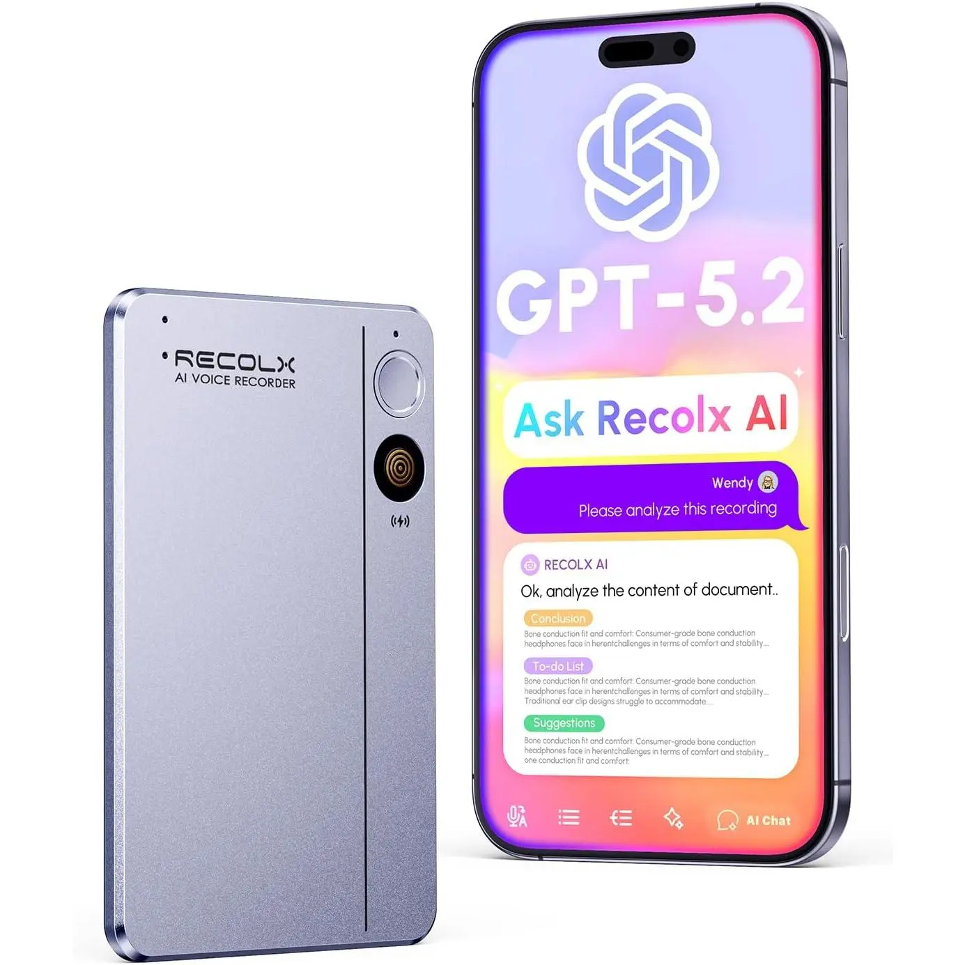 AI Voice Recorder & Transcriber with GPT-5.2 Analysis – 30-Hour Recording, 112-Language Speech-to-Text & Auto Summary for Meetings, Lectures & Interviews, Cyber Gray