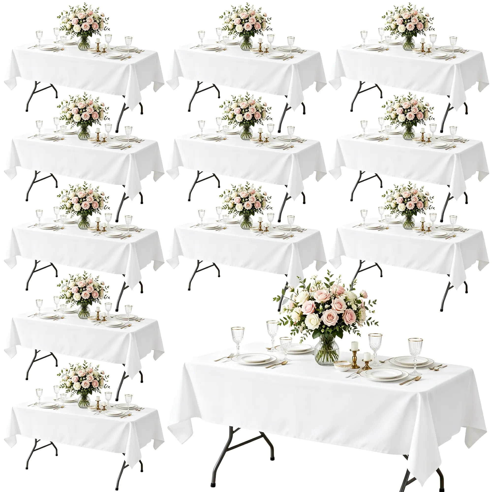 6/12 Pcs White Polyester Tablecloths, 60"x102"/60"x122"/60"x126"/70"x120", Reusable Stain & Scratch Resistant, Perfect for Weddings, Private Parties, Catering, Buffets, Camping Picnics