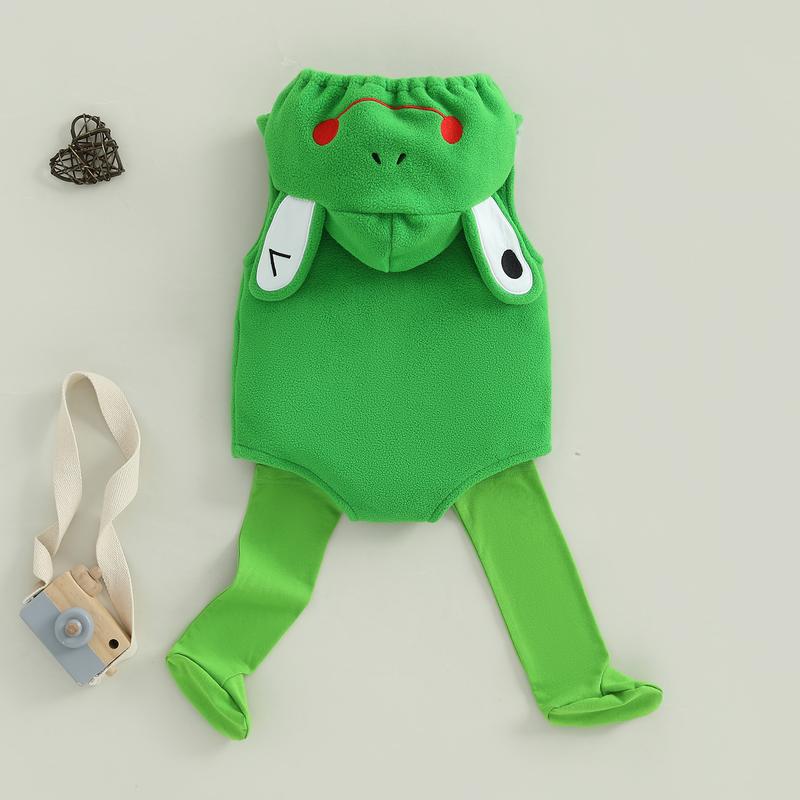Newborn Baby Boy Girl Halloween Costume Frog Costume Sleeveless Hood Zipper Romper and Solid Socks Baby Halloween Outfit