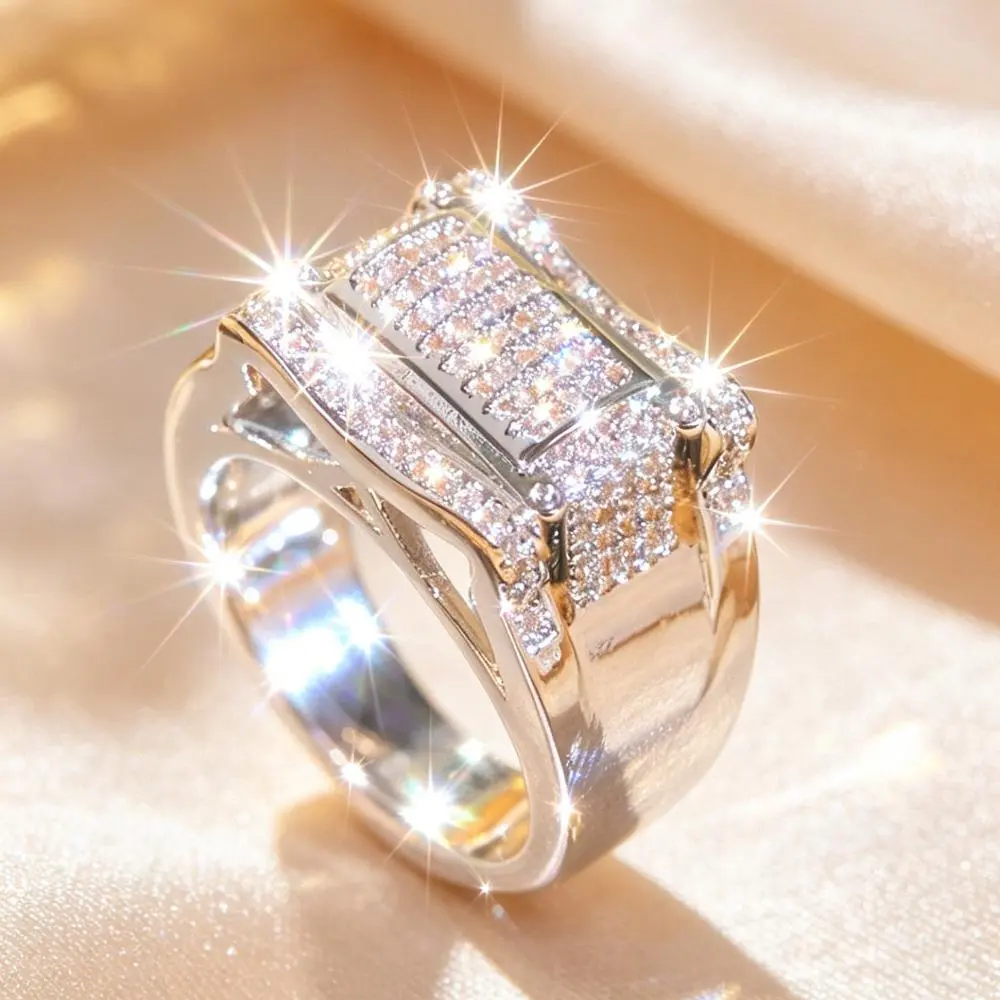 Chunky Statement Band Ring with Baguette & Round Cut Synthetic Zircon - Men's/Women's Hip Hop Bold Wide Band Promise Ring for GF, Daily Wear & Special Occasions (Men's Accessories, Accessories for Women) Cubic Zirconia Rings Jewelry Rings