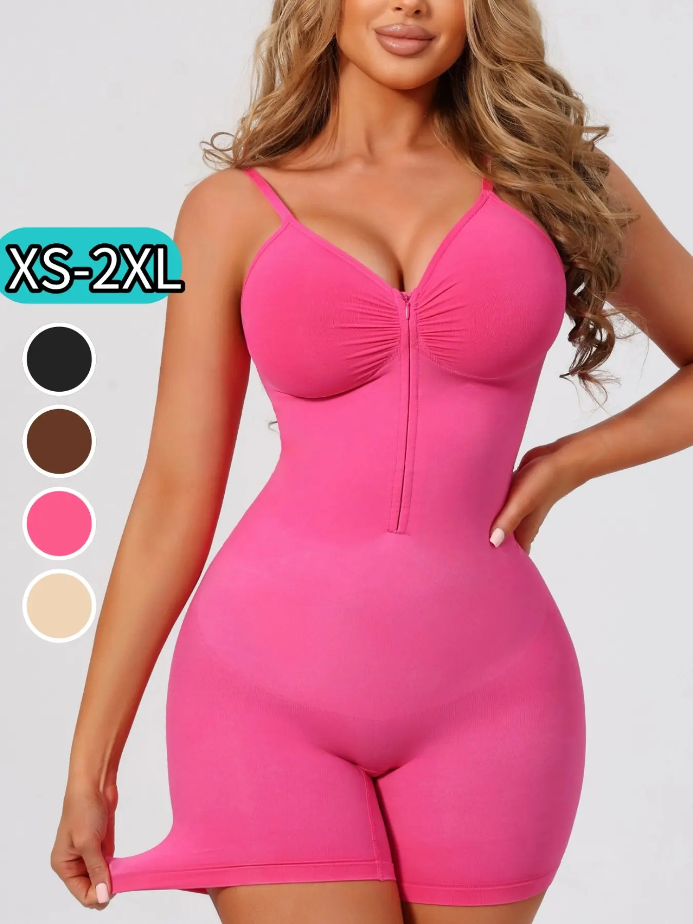 Women's Full-Body Shapewear Bodysuit, Front-Zip Tummy-Control Body Shaper with Thigh Slimming, Seamless Sculpting Bodysuit (XS-2XL)
