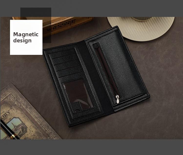 2026Wallet Men's Long Suit Bag PU Leather Three-in-One Multi-Card-Slot Card Holder Wallet Fashion Change Document Package in Brown & Black