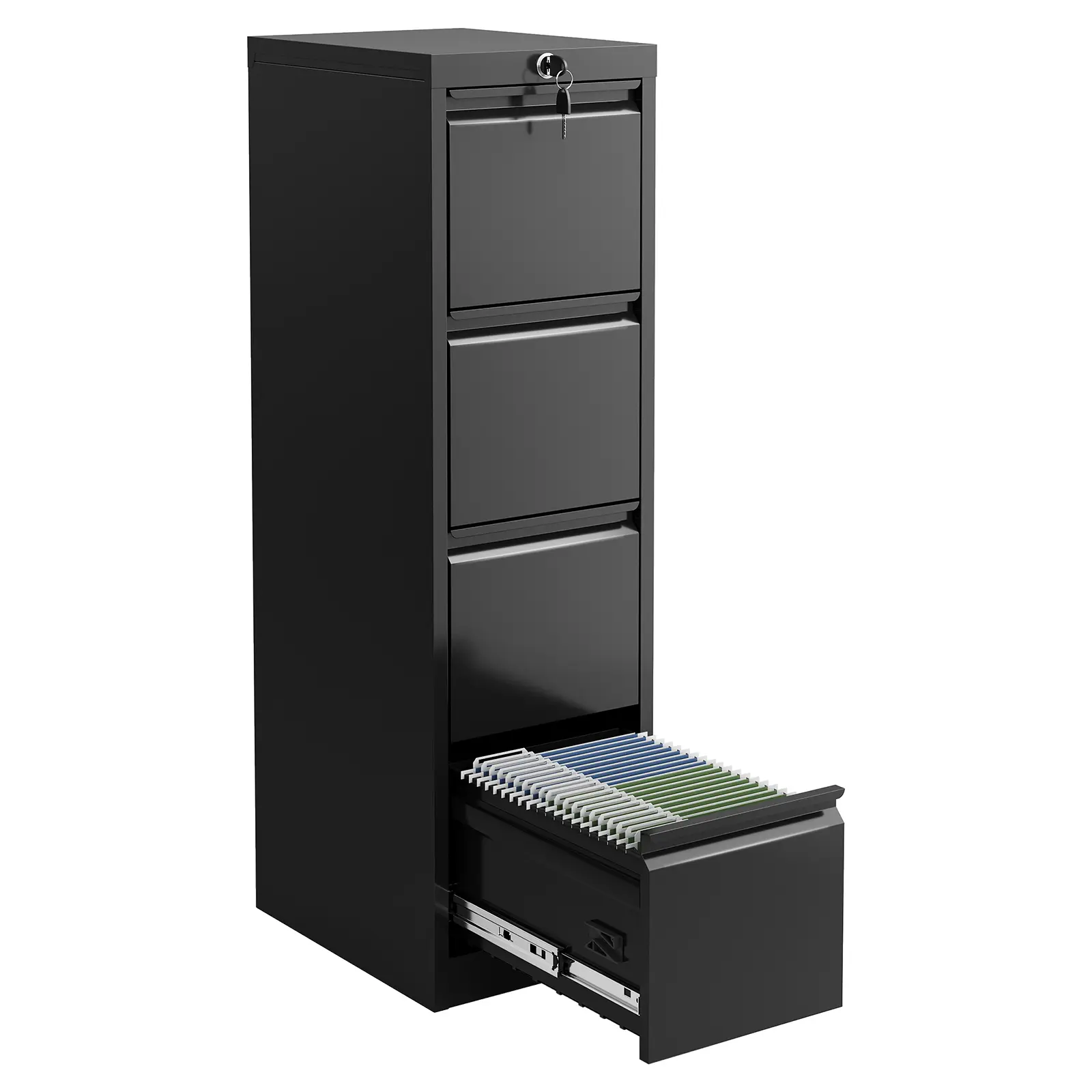 Heavy Duty Lockable Metal Vertical File Cabinet with 4 Drawers, Secure Office Document Storage Cabinet with Adjustable Hanging Rails, Fits Letter Legal A4 F4 Size Paper for Home & Office Use