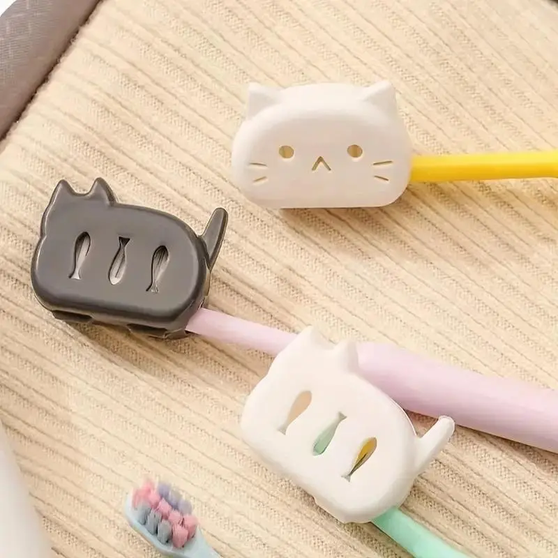 4pcs Cute Cartoon Cat Dustproof Toothbrush Covers, Portable Hygiene Supplies for Daily Family Use & Travel, Home Care Dust Covers