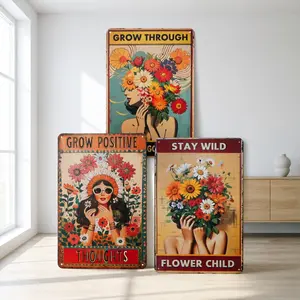 YFMHK 4PCS Be Kind to Your Mind Vintage Tin Signs Hippie Boho Wall Art Encouragement Gifts for Women Home Office Bedroom Living Room Cafes Wall Decor 8x12 Inch