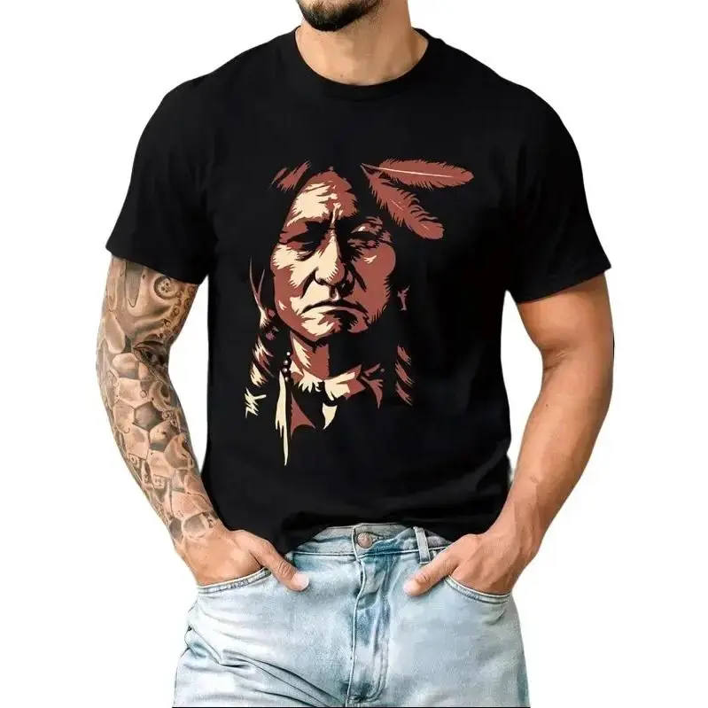 100% Cotton sitting bull native american chief indian warrior men women T-Shirt