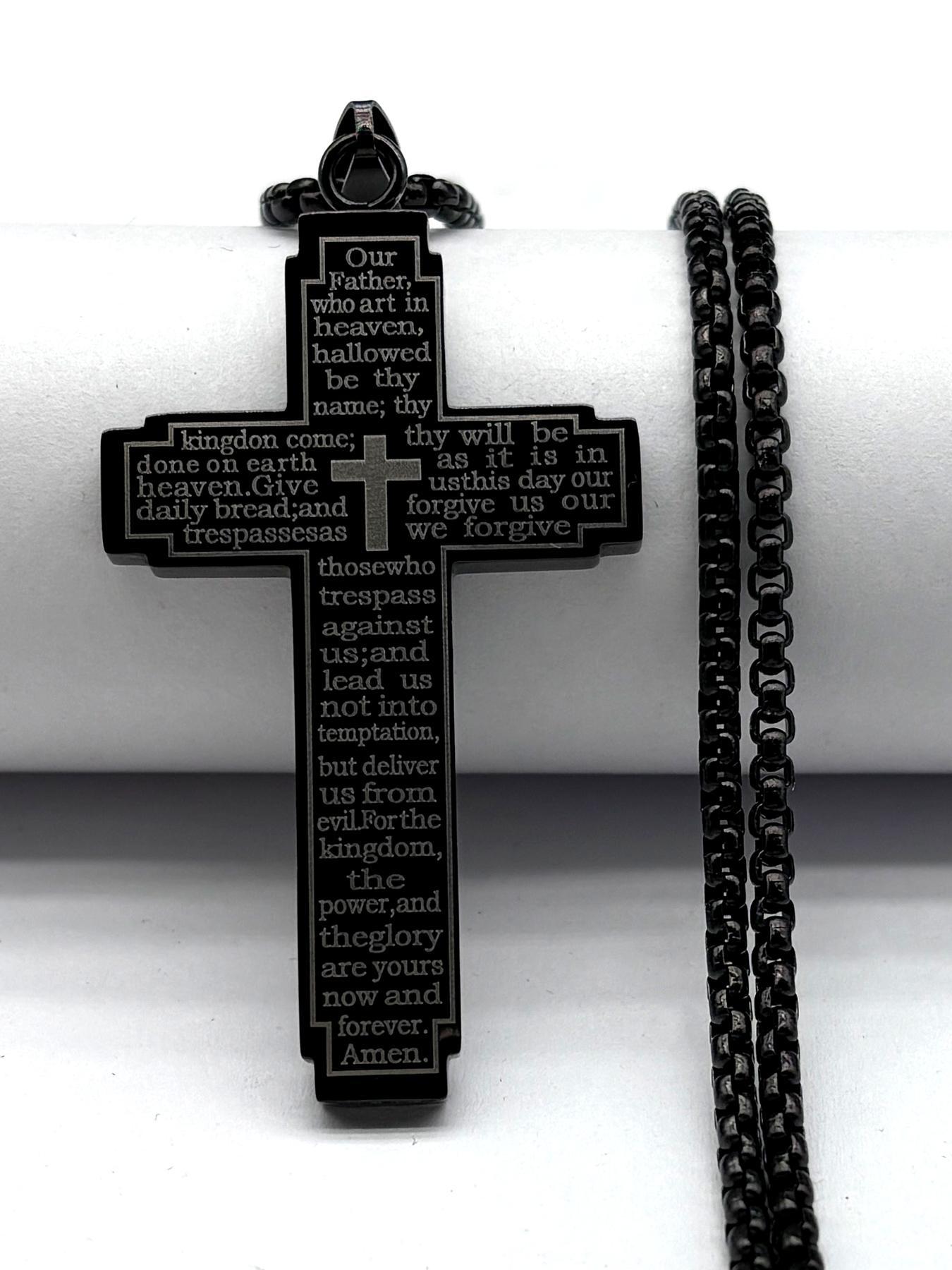Christian Bible Cross Chain Necklace, Stainless Steel Pendant Necklace for Men, Religious Prayer to Jesus Cuban Cross Necklace