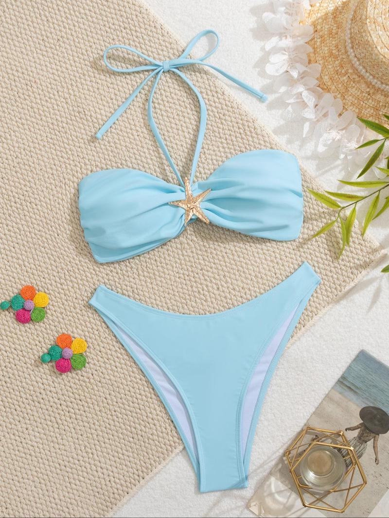 Two-piece Set Women's Bikini Set, Casual Fashion Chic Swim Top & Swim Bottom Swimsuit Set, Ladies Swimwear for Beach Holiday Vacation