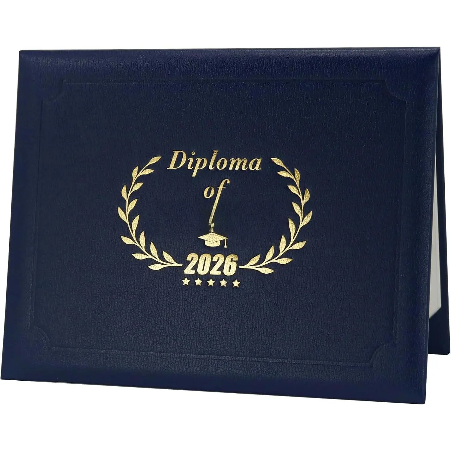 Graduation Diploma Cover Class of 2026 for 8.5x11 Certificate Holder - Genuine Lychee Faux Leather with  Foil Stamping, Commencement , Navy