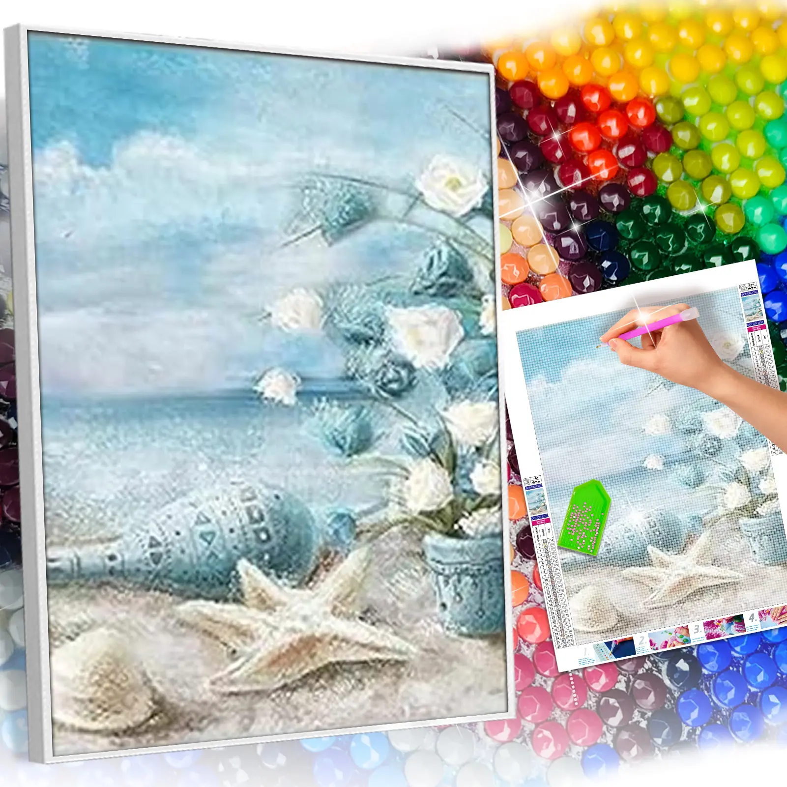 Seaside Scenery Theme 5D DIY Full Round Drill Diamond Painting Kit for Adult Beginners - 30x40CM (12x16inch) Canvas, Easy Stress Relief Handmade Art, Living Room Wall Decor Holiday Gift, Frameless